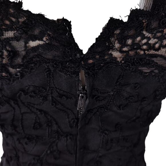 Vintage 50s Boat Neck Cocktail Dress Size 6 Black Embroidered Knee Length - Picture 14 of 16